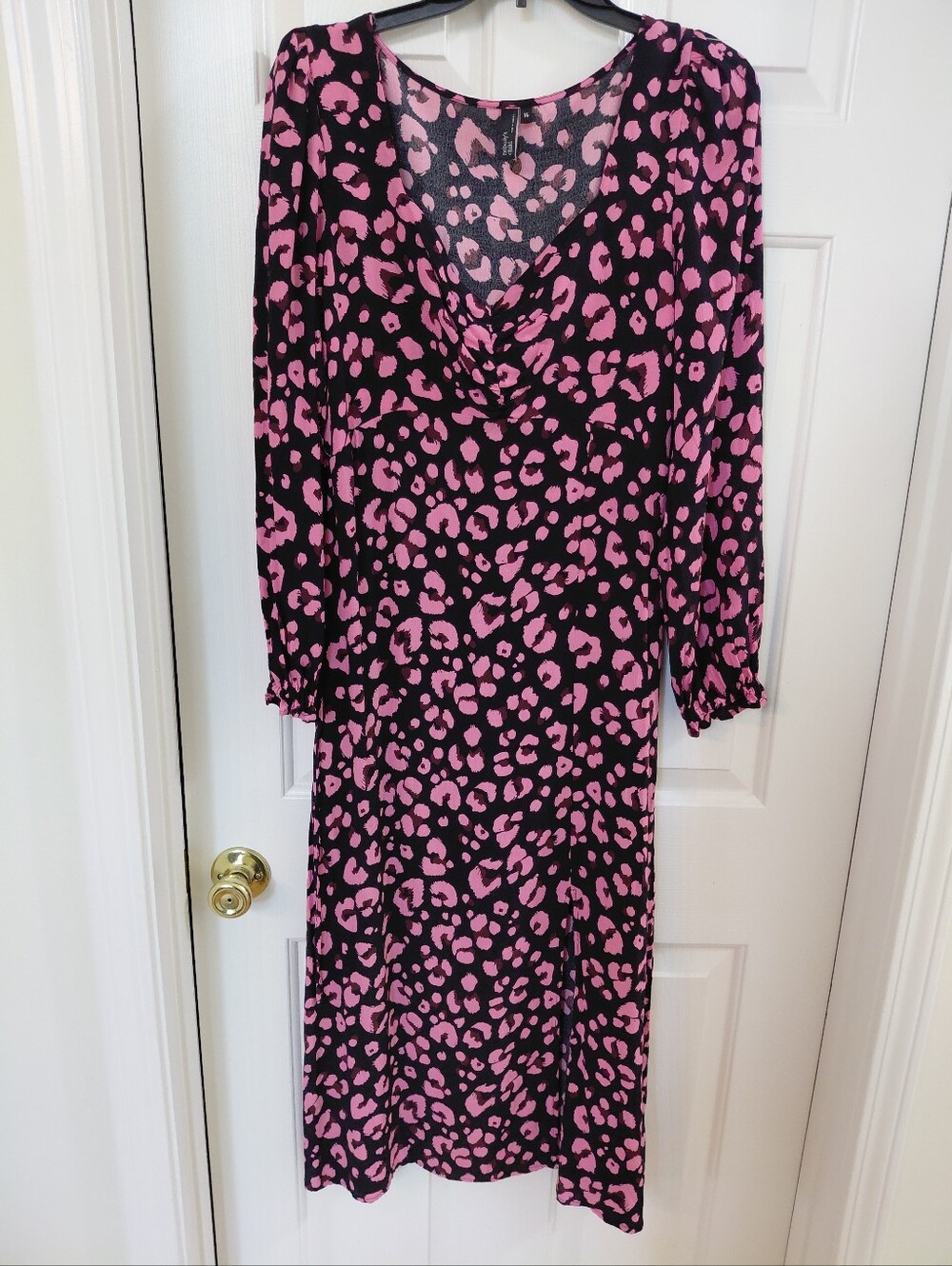 Women’s Pink and Black Leopard Print Midi Dress